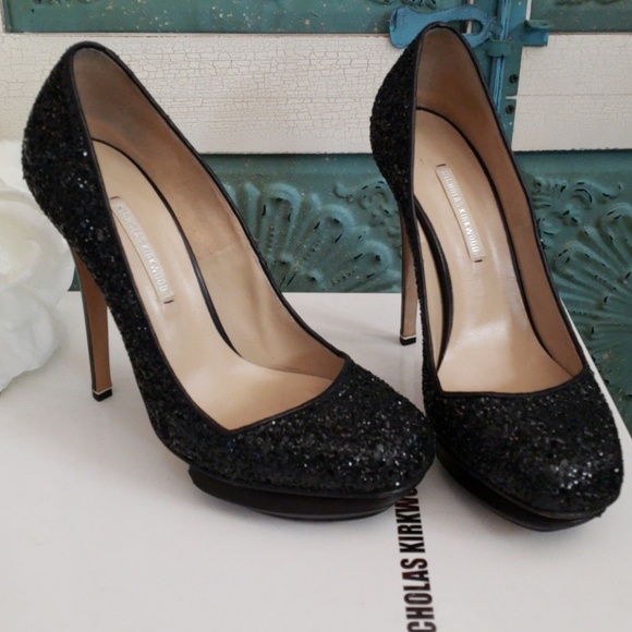 NICHOLAS KIRKWOOD TESS BLACK GLITTER  HEELS SIZE 6 - Picture 8 of 8